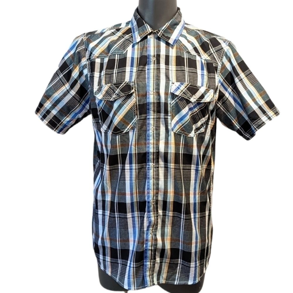 2/$20 Ur Black Plaid Button Front Shirt Large Western